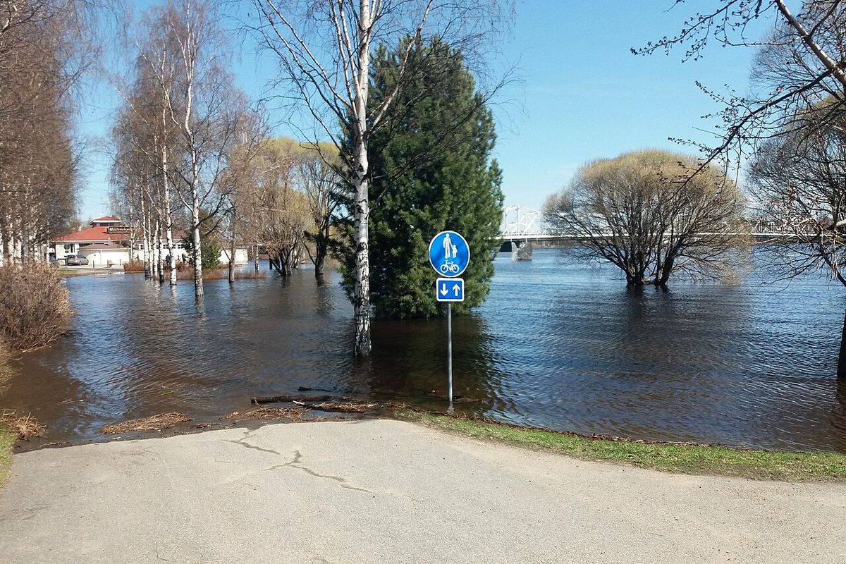 Zona urbana inundada por el desbordamiento de un río